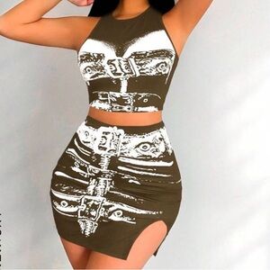 Brown and White Women's Skirt Set